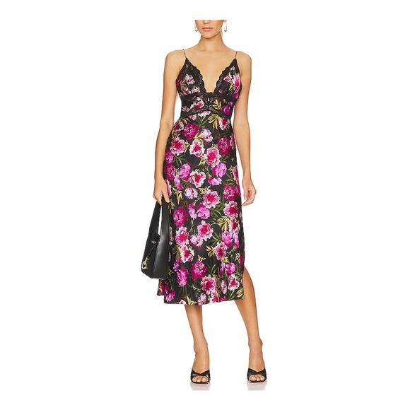 Cami NYC 'Bibiana' Black Silk Floral Midi Dress Size 10 - Picture 1 of 6